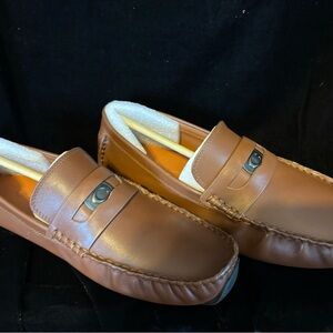 Coach Men's Brown Leather Penny Loafers with Metal Bit